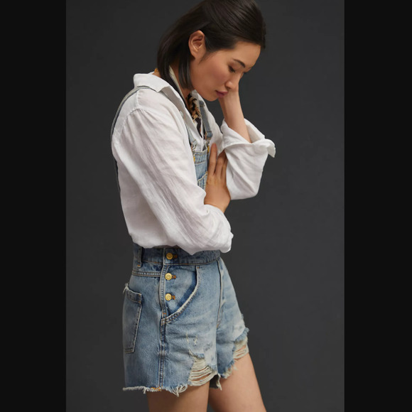 New Anthropologie Pilcro Denim Cutoff Shortalls - 27 Waist - Picture 4 of 6